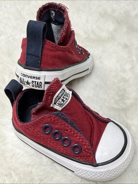 Converse Chuck Taylor All Star Easy On Infant Sz 2 Red Slip On Hook Loop Sneaker